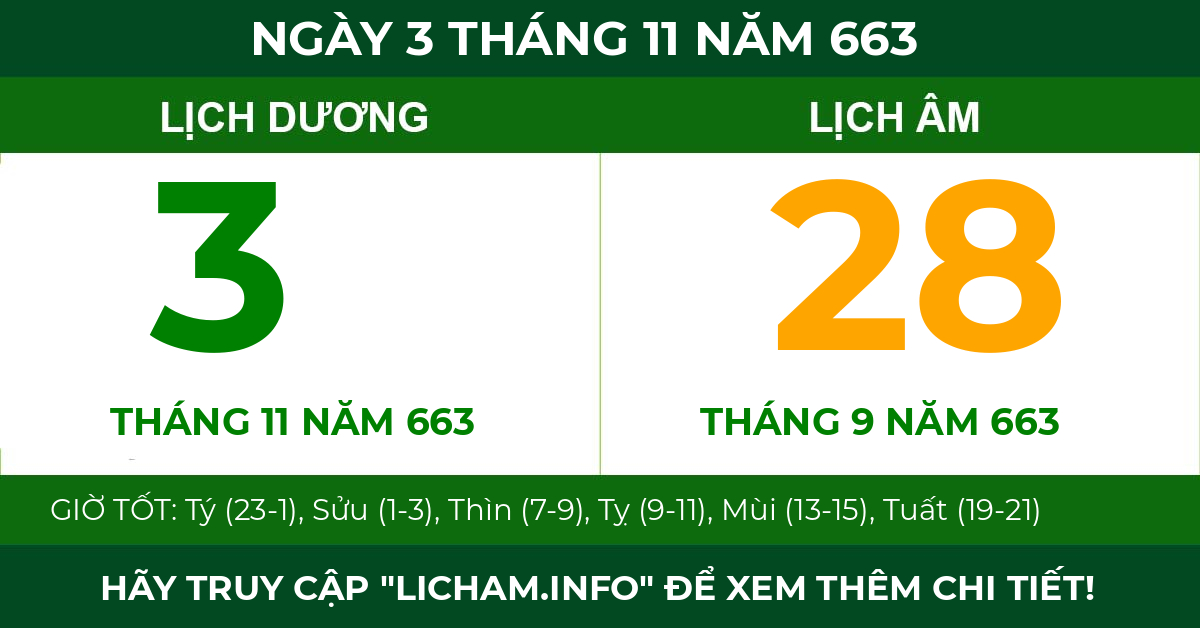 lịch âm ngày 3 tháng 11 năm 663