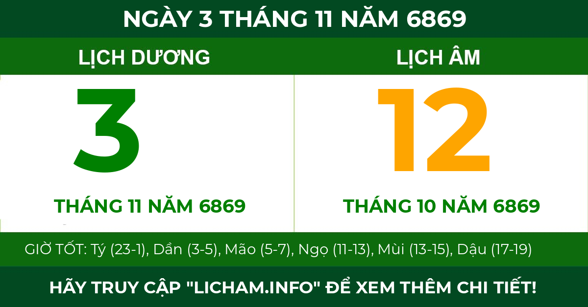 lịch âm ngày 3 tháng 11 năm 6869