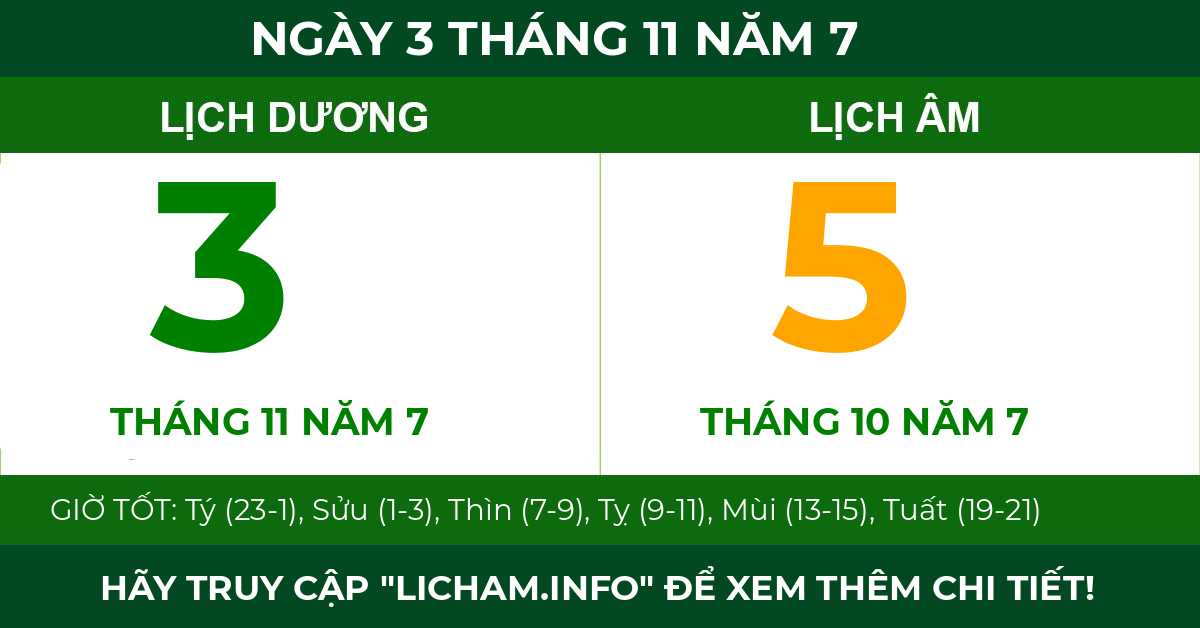 lịch âm ngày 3 tháng 11 năm 7