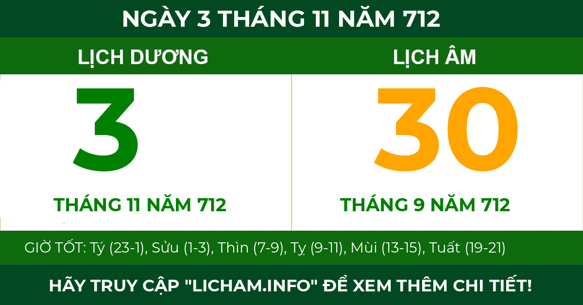 lịch âm ngày 3 tháng 11 năm 712