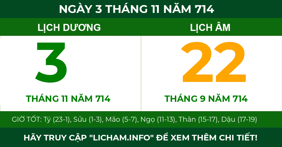 lịch âm ngày 3 tháng 11 năm 714