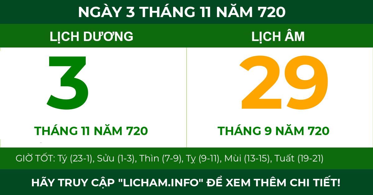 lịch âm ngày 3 tháng 11 năm 720