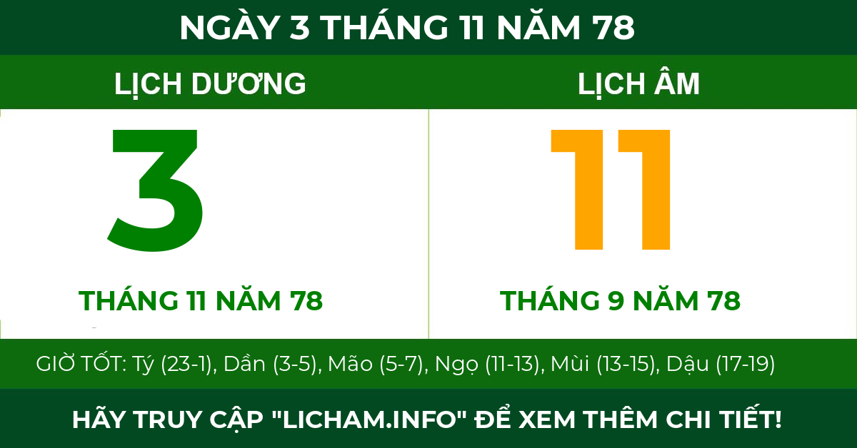 lịch âm ngày 3 tháng 11 năm 78