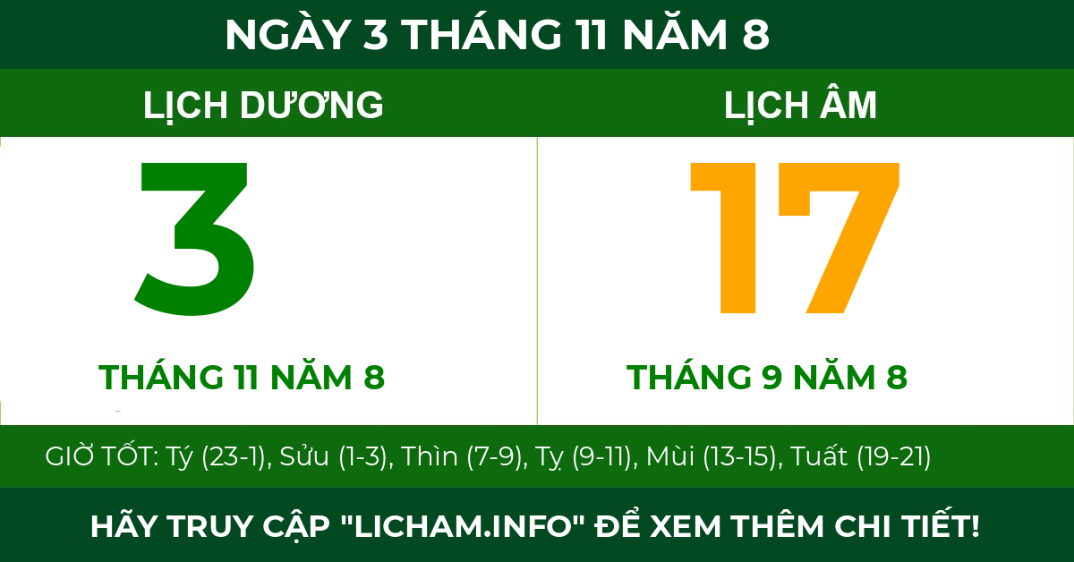 lịch âm ngày 3 tháng 11 năm 8