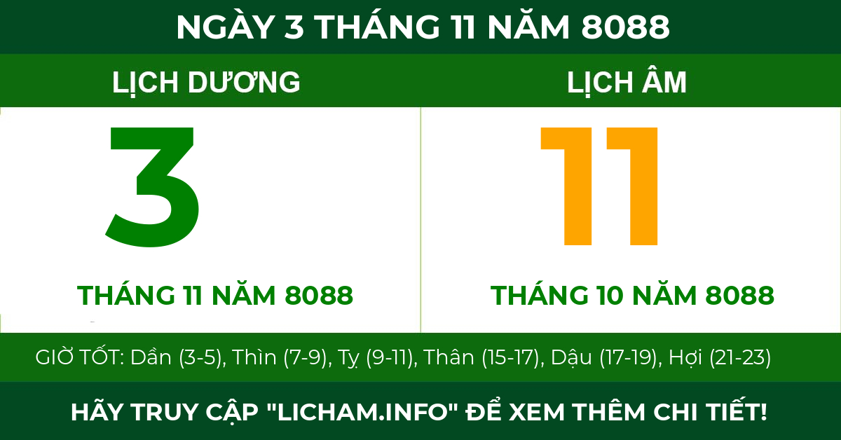 lịch âm ngày 3 tháng 11 năm 8088