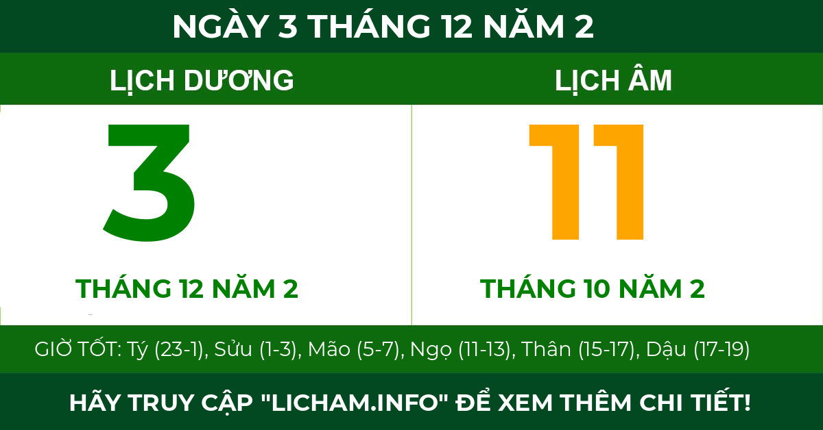 lịch âm ngày 3 tháng 12 năm 2