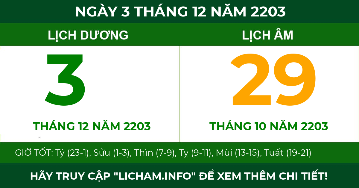 lịch âm ngày 3 tháng 12 năm 2203