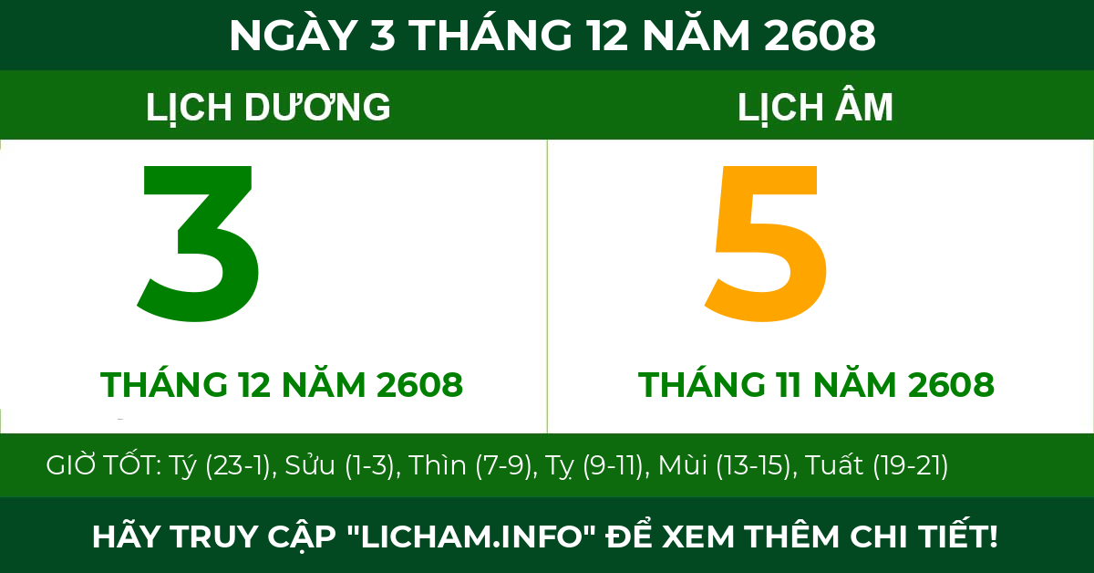 lịch âm ngày 3 tháng 12 năm 2608