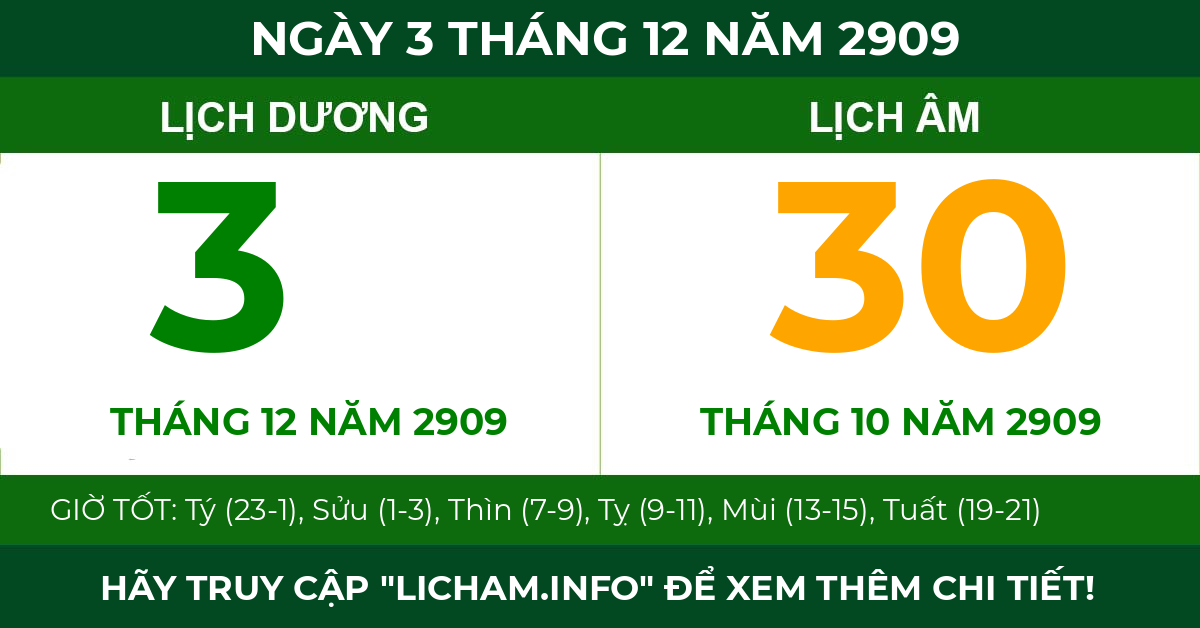 lịch âm ngày 3 tháng 12 năm 2909