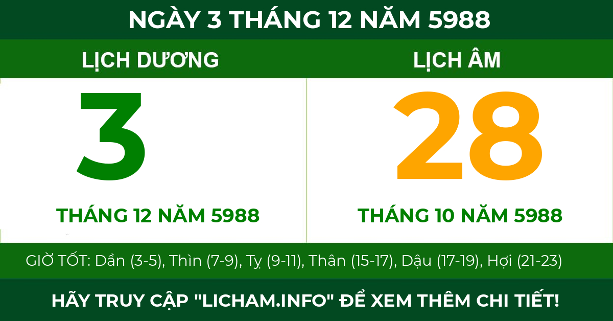 lịch âm ngày 3 tháng 12 năm 5988