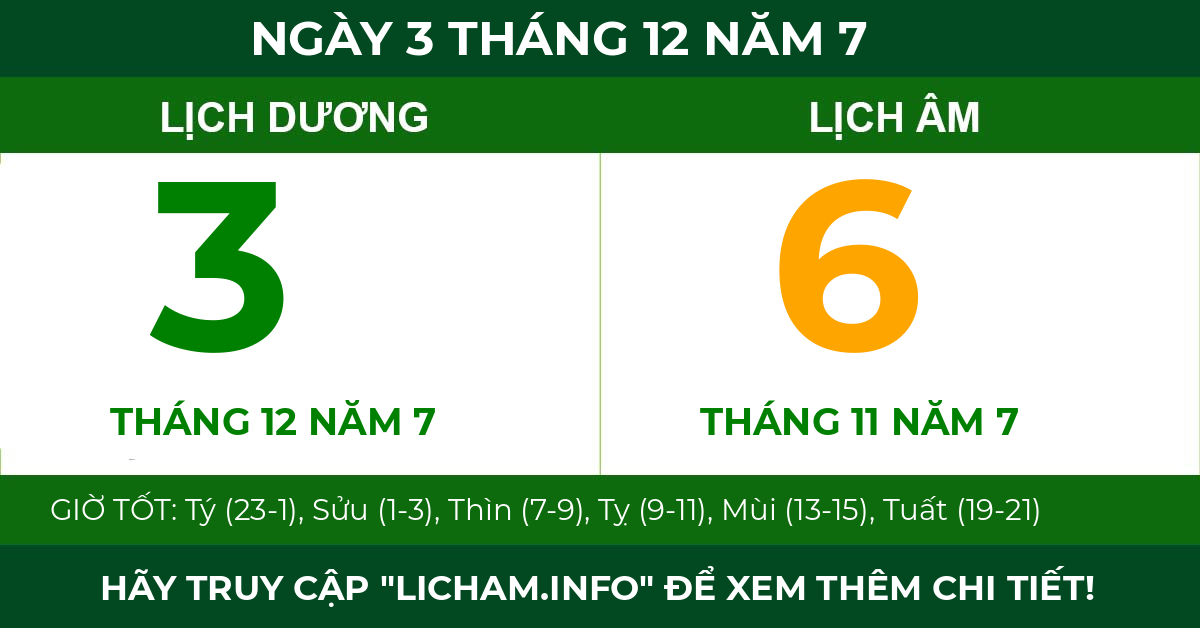 lịch âm ngày 3 tháng 12 năm 7