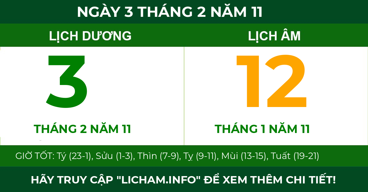lịch âm ngày 3 tháng 2 năm 11