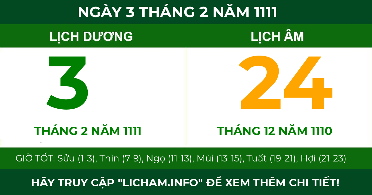 lịch âm ngày 3 tháng 2 năm 1111