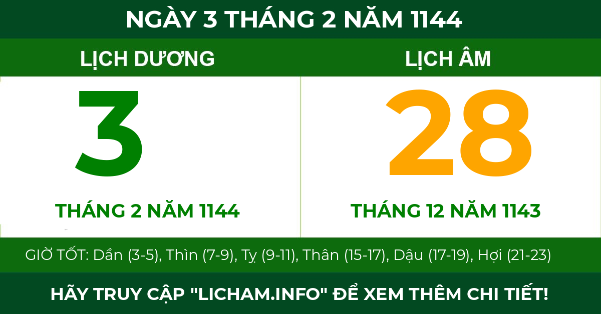 lịch âm ngày 3 tháng 2 năm 1144