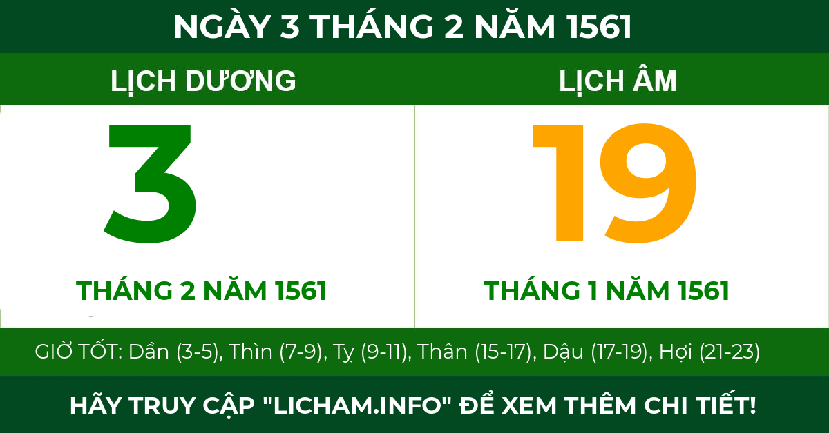 lịch âm ngày 3 tháng 2 năm 1561