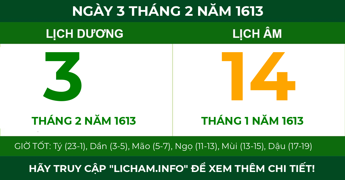 lịch âm ngày 3 tháng 2 năm 1613