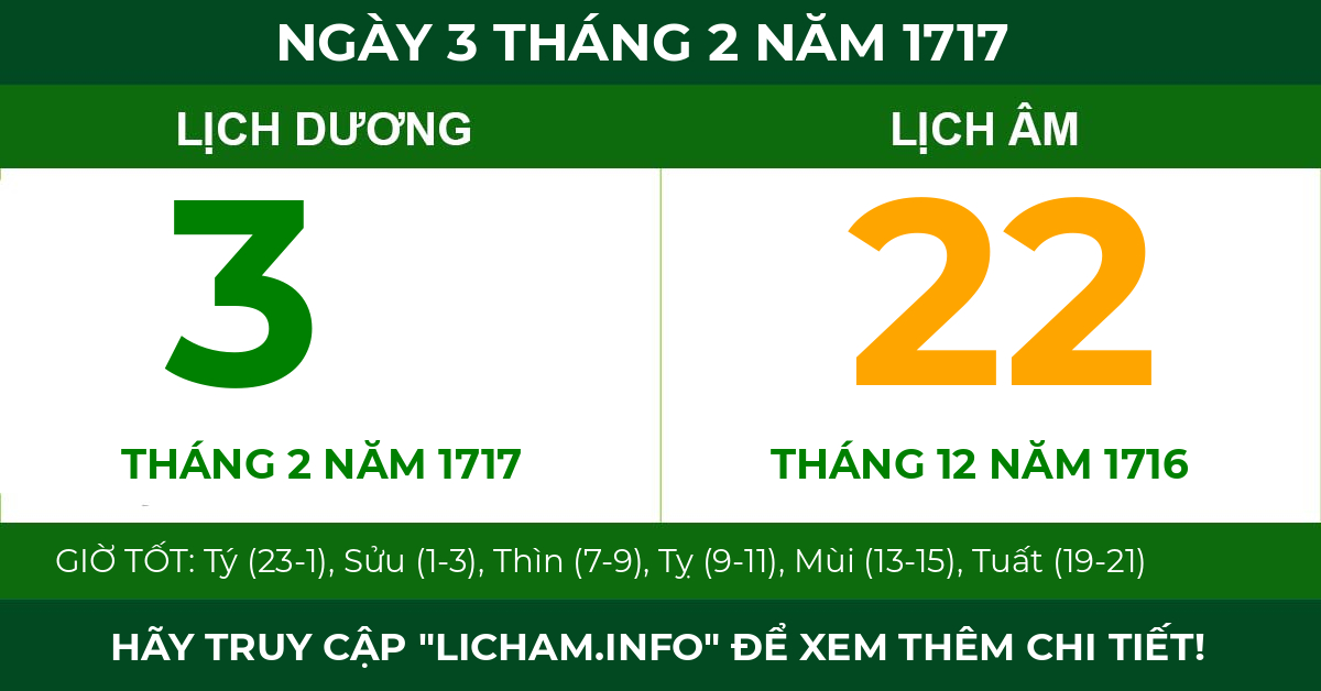 lịch âm ngày 3 tháng 2 năm 1717