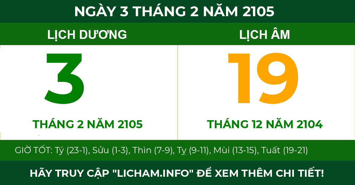 lịch âm ngày 3 tháng 2 năm 2105
