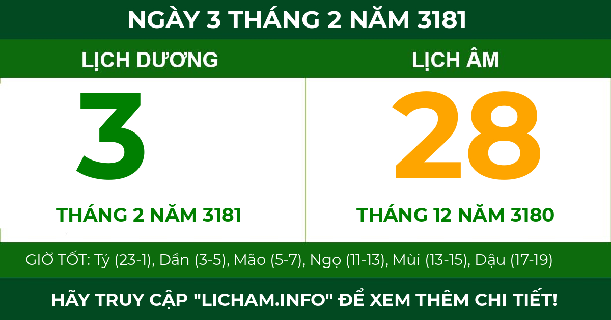 lịch âm ngày 3 tháng 2 năm 3181