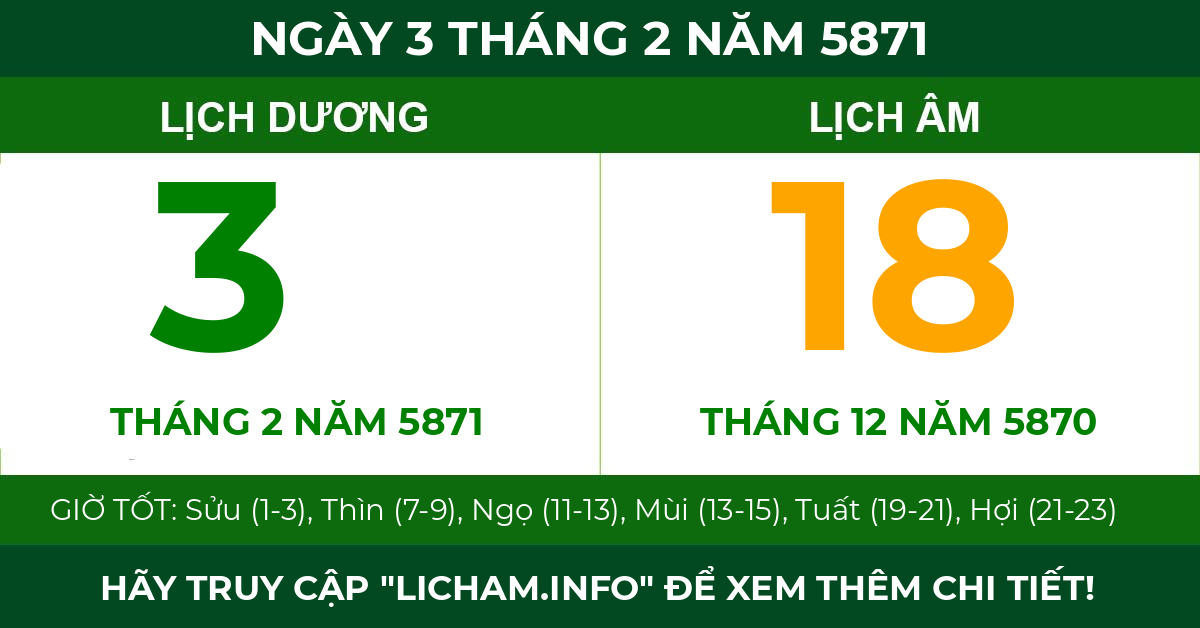 lịch âm ngày 3 tháng 2 năm 5871