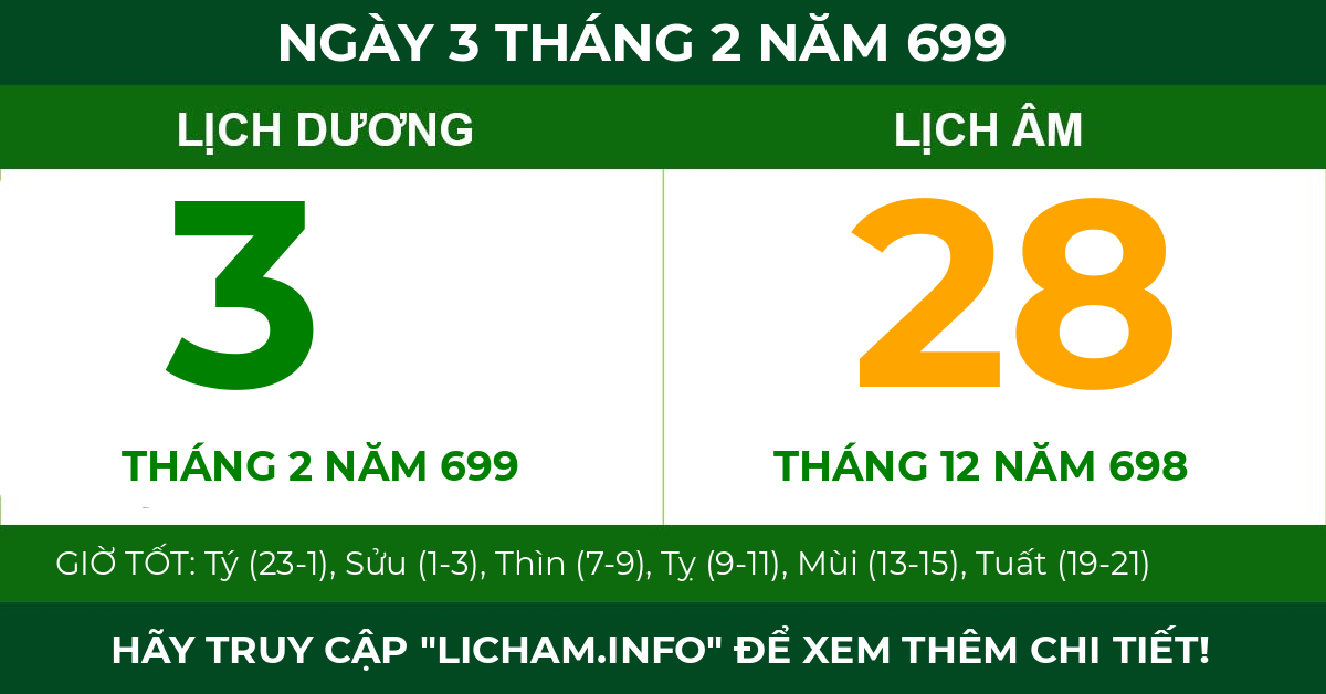 lịch âm ngày 3 tháng 2 năm 699