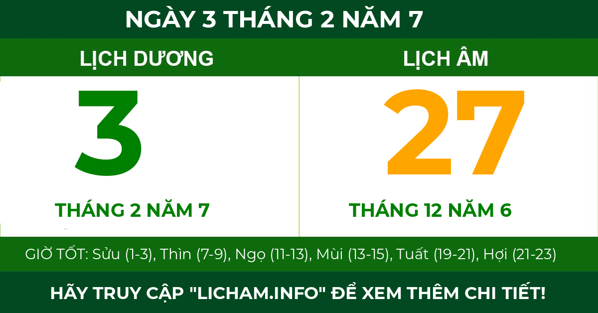 lịch âm ngày 3 tháng 2 năm 7
