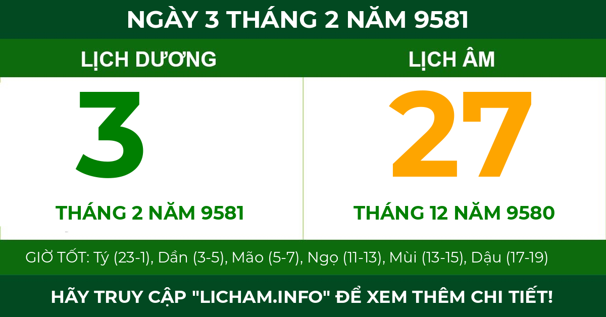 lịch âm ngày 3 tháng 2 năm 9581