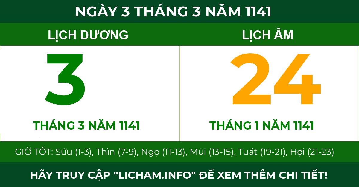 lịch âm ngày 3 tháng 3 năm 1141