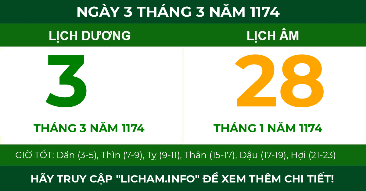 lịch âm ngày 3 tháng 3 năm 1174