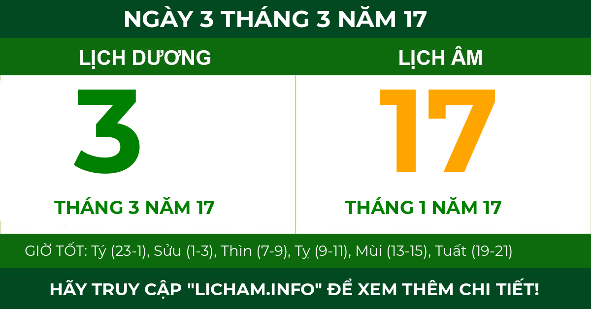 lịch âm ngày 3 tháng 3 năm 17