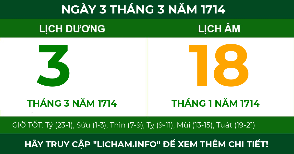 lịch âm ngày 3 tháng 3 năm 1714