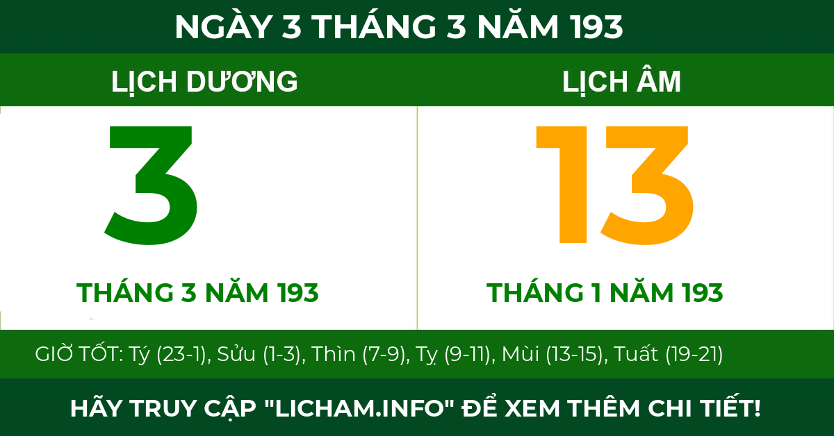 lịch âm ngày 3 tháng 3 năm 193