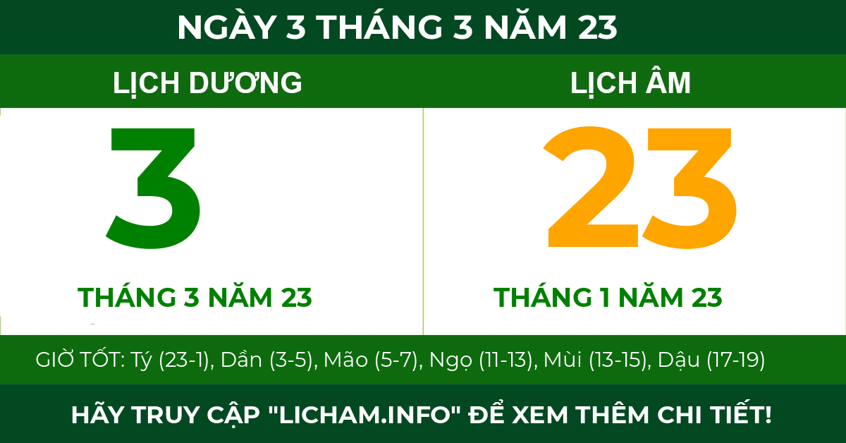 lịch âm ngày 3 tháng 3 năm 23