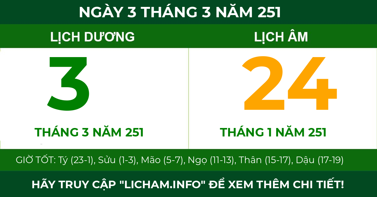 lịch âm ngày 3 tháng 3 năm 251