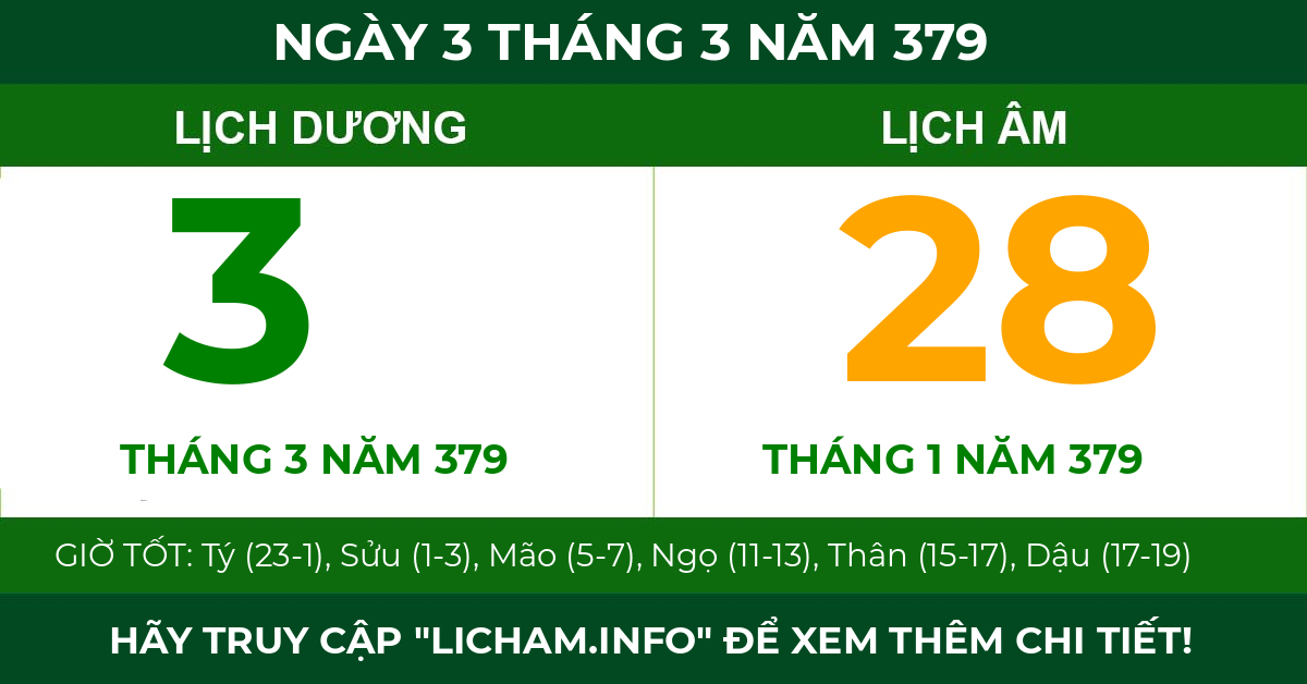 lịch âm ngày 3 tháng 3 năm 379