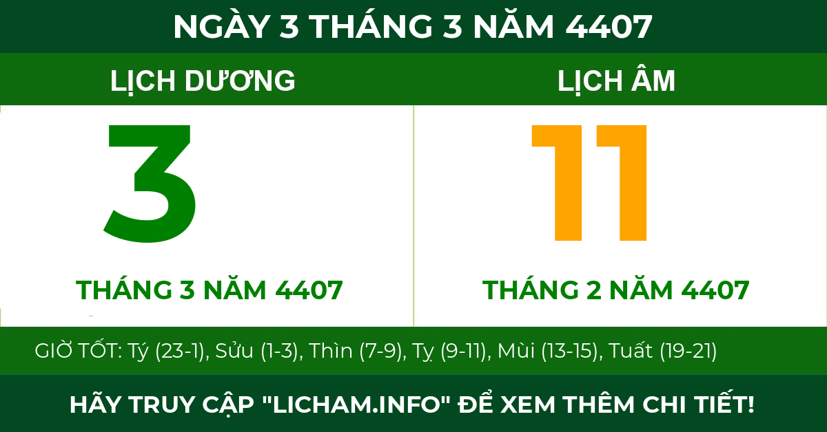 lịch âm ngày 3 tháng 3 năm 4407