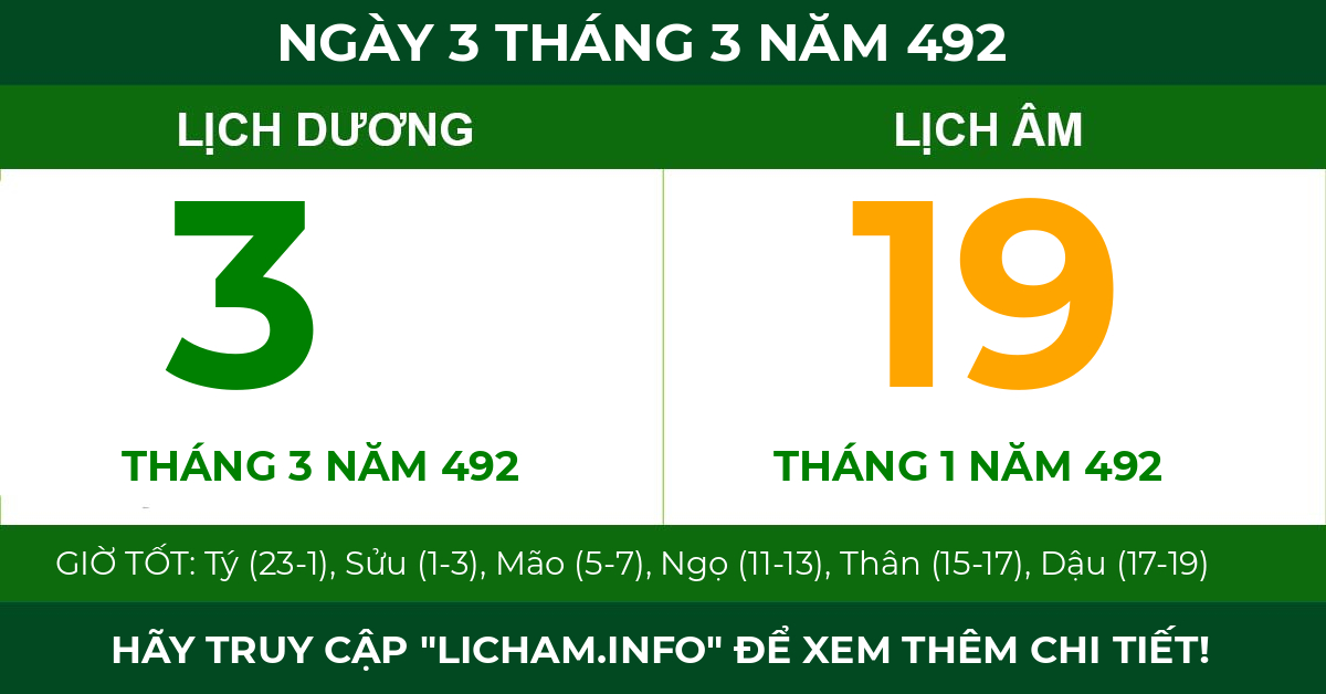 lịch âm ngày 3 tháng 3 năm 492