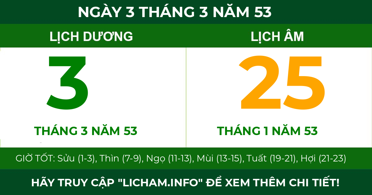 lịch âm ngày 3 tháng 3 năm 53