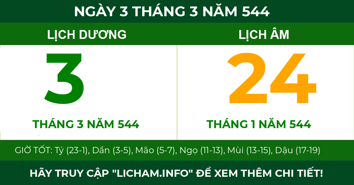 lịch âm ngày 3 tháng 3 năm 544