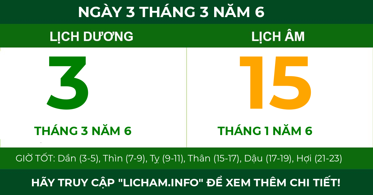 lịch âm ngày 3 tháng 3 năm 6
