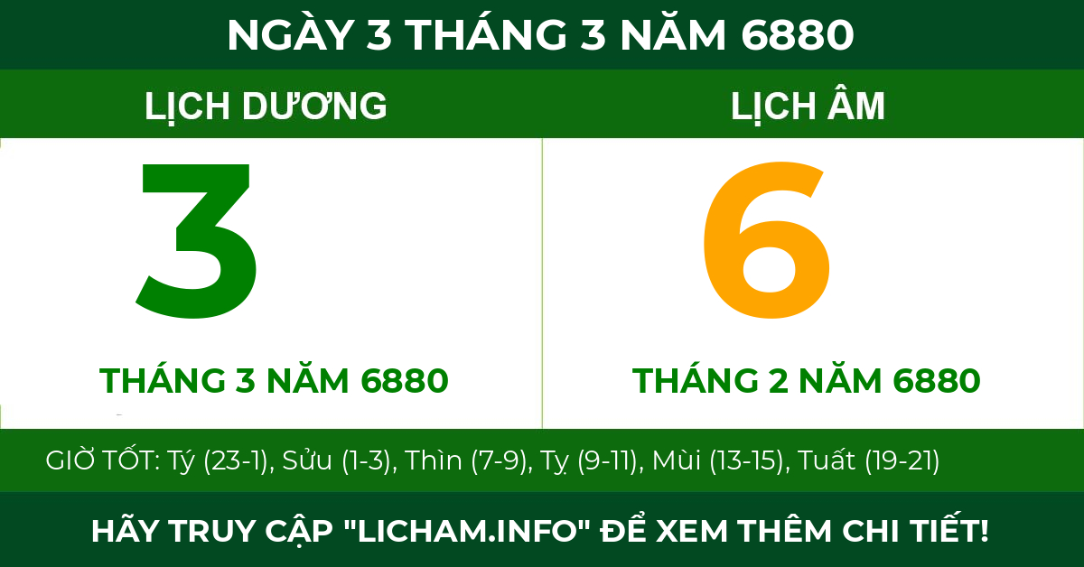 lịch âm ngày 3 tháng 3 năm 6880