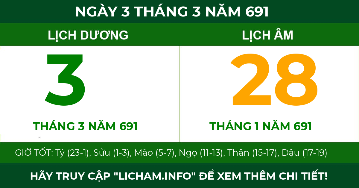 lịch âm ngày 3 tháng 3 năm 691