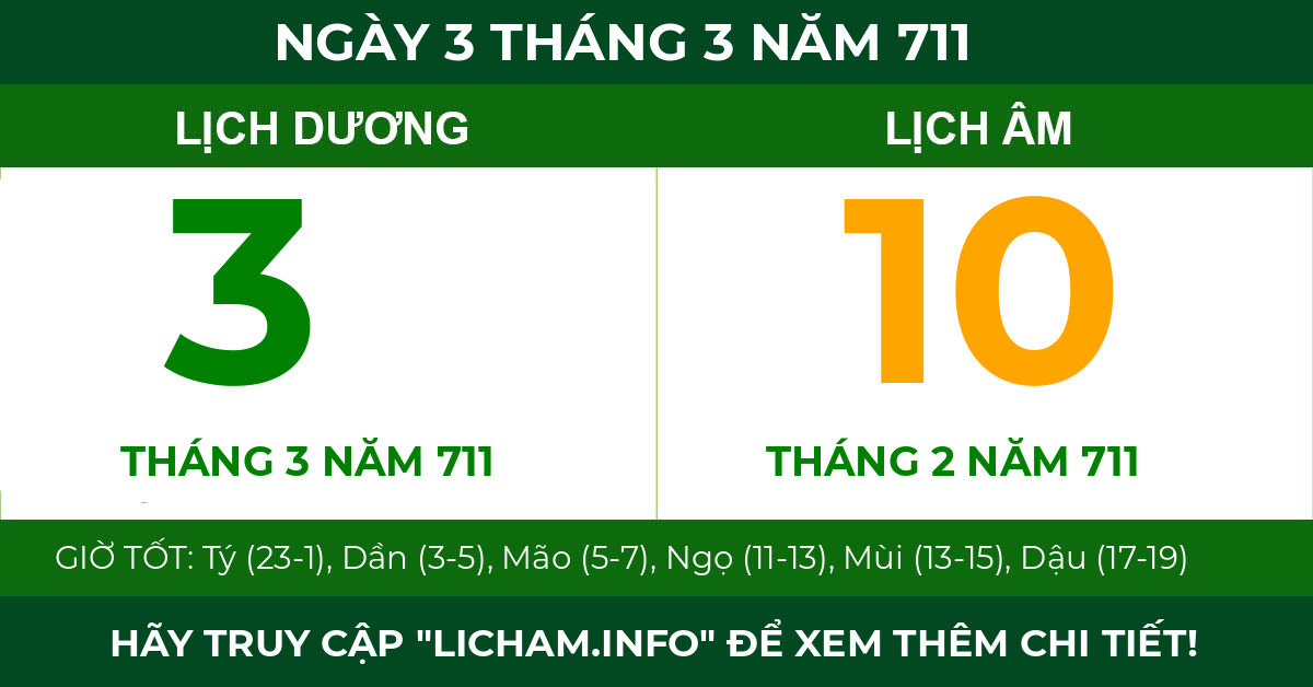 lịch âm ngày 3 tháng 3 năm 711