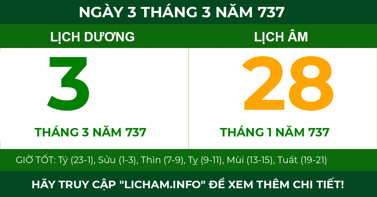 lịch âm ngày 3 tháng 3 năm 737