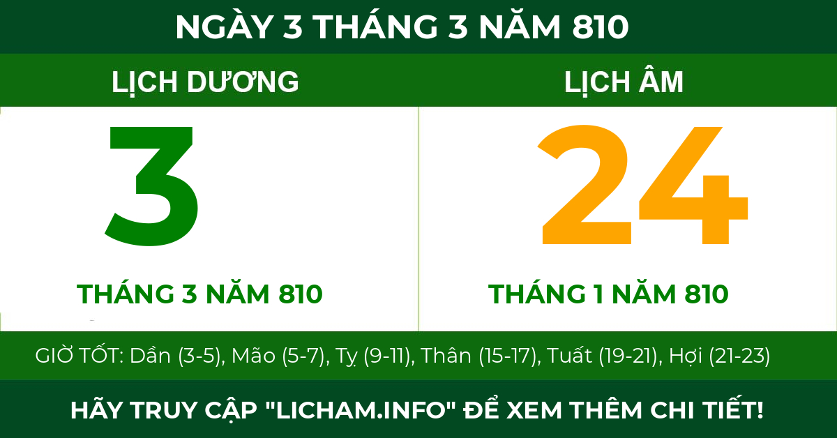 lịch âm ngày 3 tháng 3 năm 810