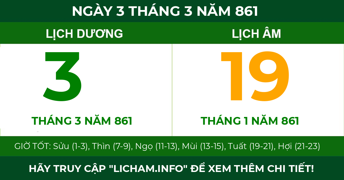 lịch âm ngày 3 tháng 3 năm 861