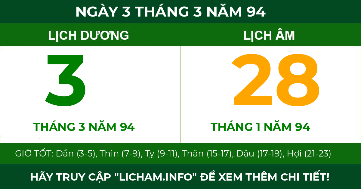 lịch âm ngày 3 tháng 3 năm 94