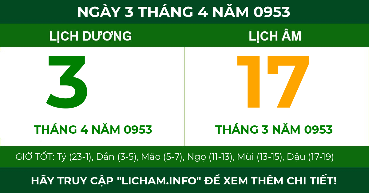 lịch âm ngày 3 tháng 4 năm 0953