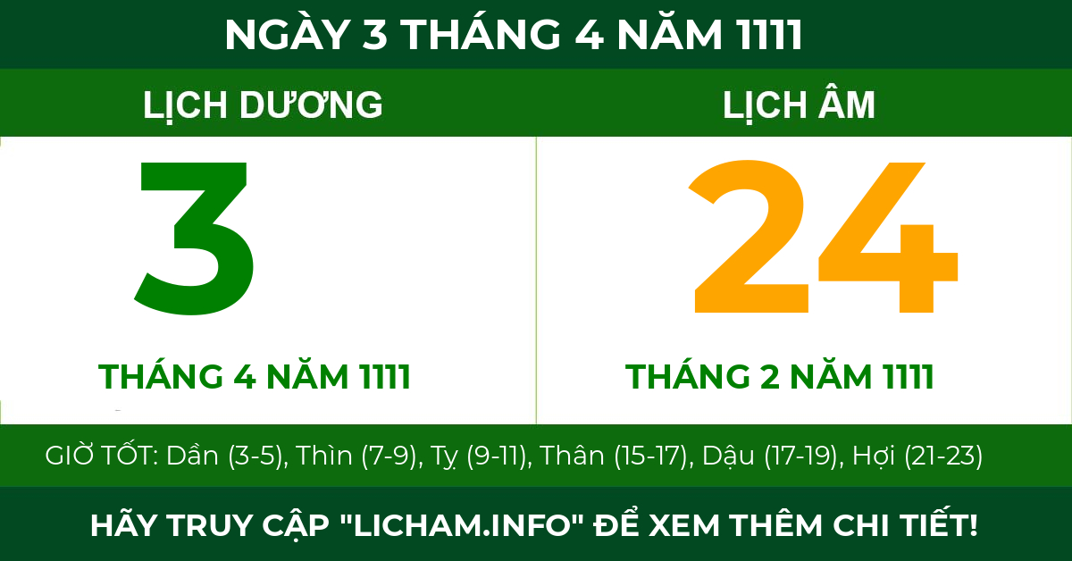 lịch âm ngày 3 tháng 4 năm 1111