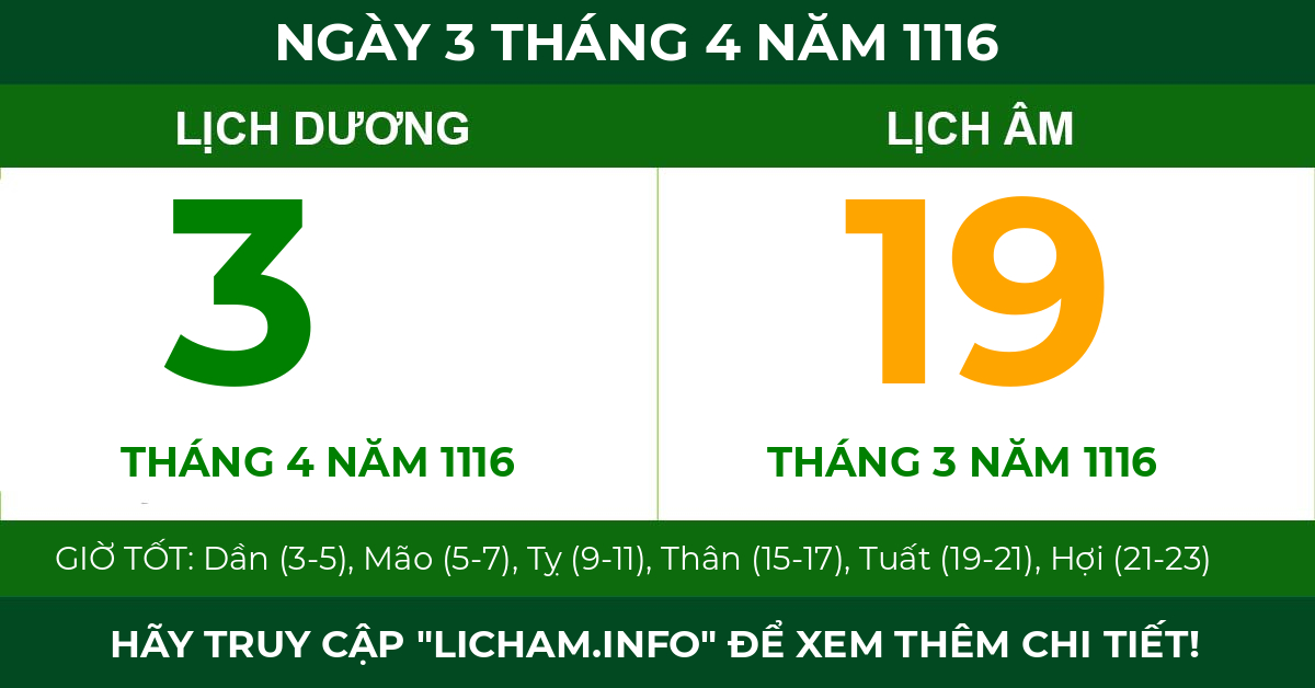 lịch âm ngày 3 tháng 4 năm 1116